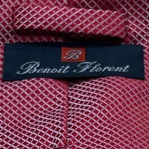 Beniot Florent Red W/Embroidered White All Over Diamond Shape 100% Silk Necktie - Picture 3 of 9